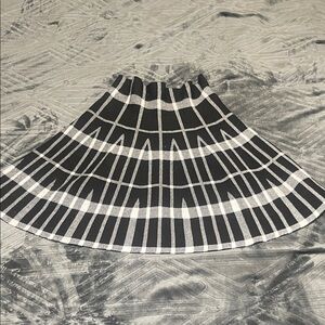 Black white gray Geometric Pleated Skirt.